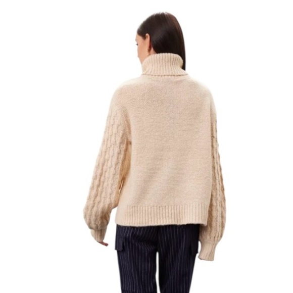 Toccin Popcorn Knit Sweater Turtleneck Long Sleeve in Beige Wool Blend Size XS - Picture 3 of 8